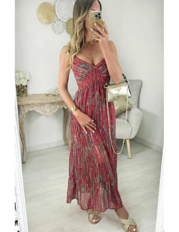 My Look Féminin robe longue motifs rouges et kaki Outlet