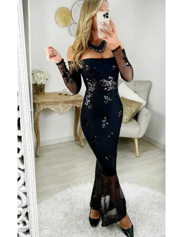 My Look Féminin robe longue noire en tulle & sequins Best