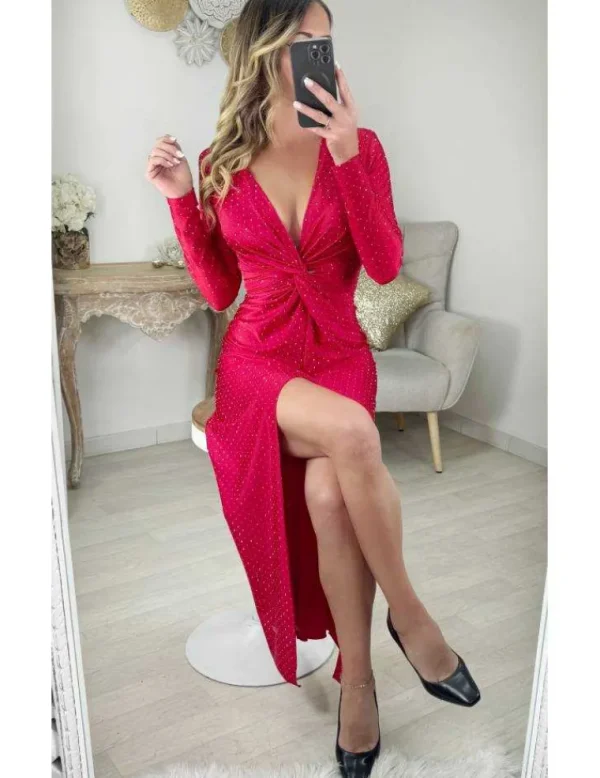 My Look Féminin Robe longue red & strass Fashion