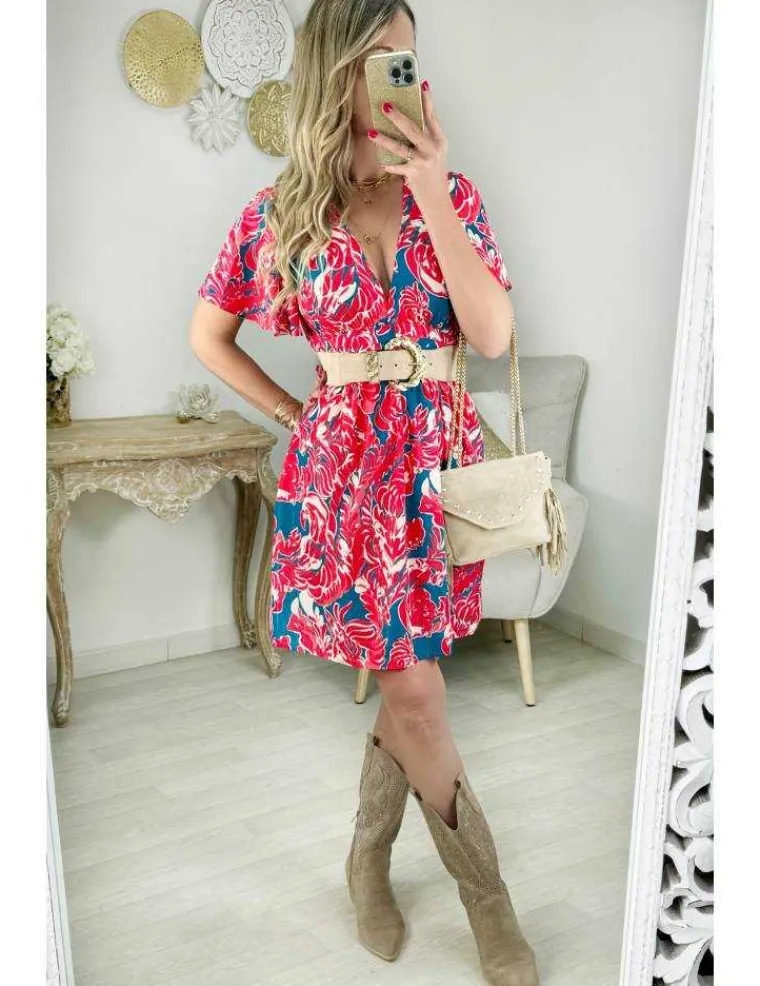 robe_motif_rouge_et_bleu_1.webp My Look Féminin robe motif rouge et bleu Outlet
