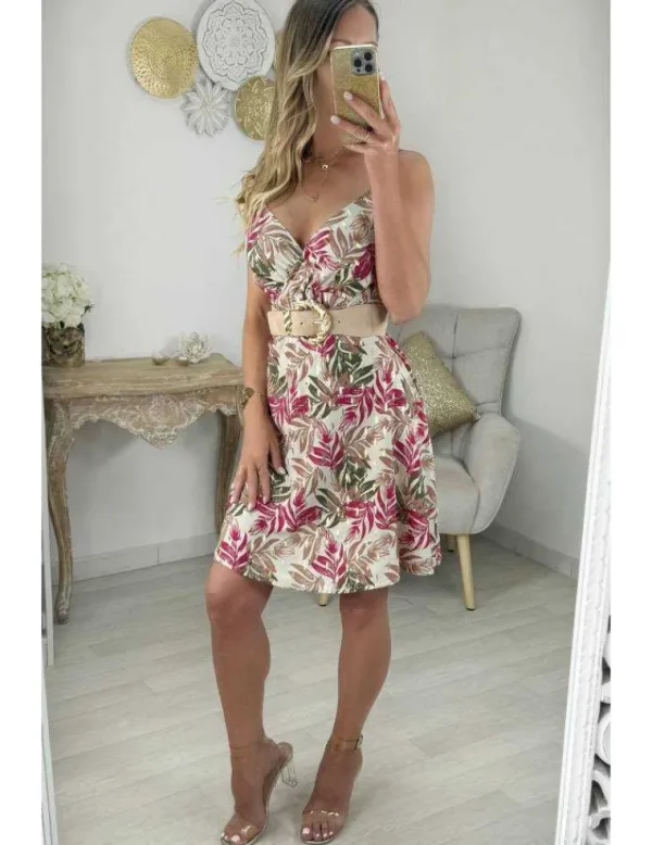 My Look Féminin robe motifs kaki fuchsia & dorés New
