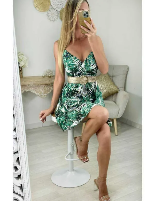 My Look Féminin robe motifs noirs verts & dorés Discount