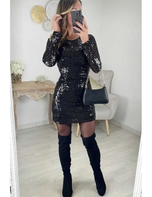 My Look Féminin Robe noire full sequins Sale