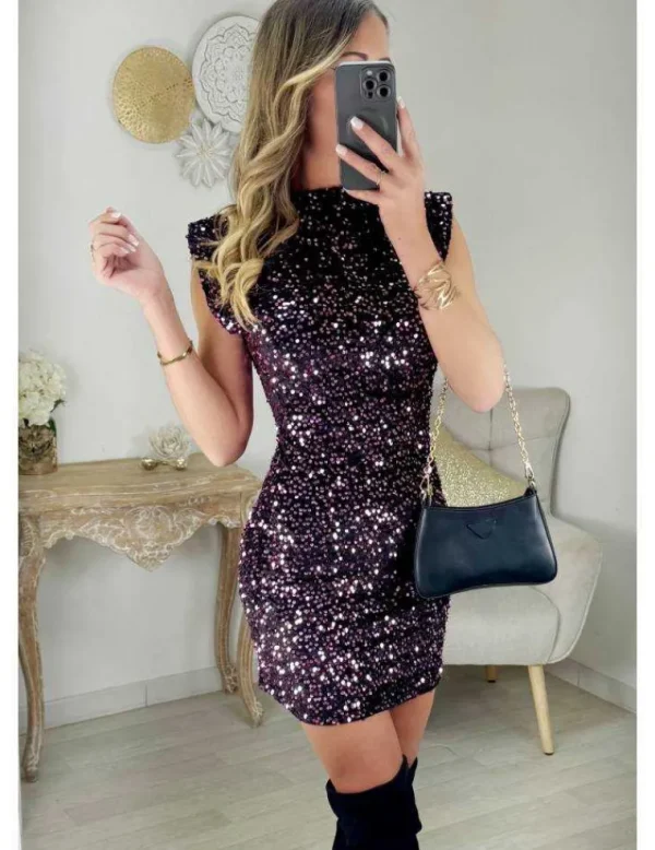 My Look Féminin Robe sans manches "purple sequins" Outlet