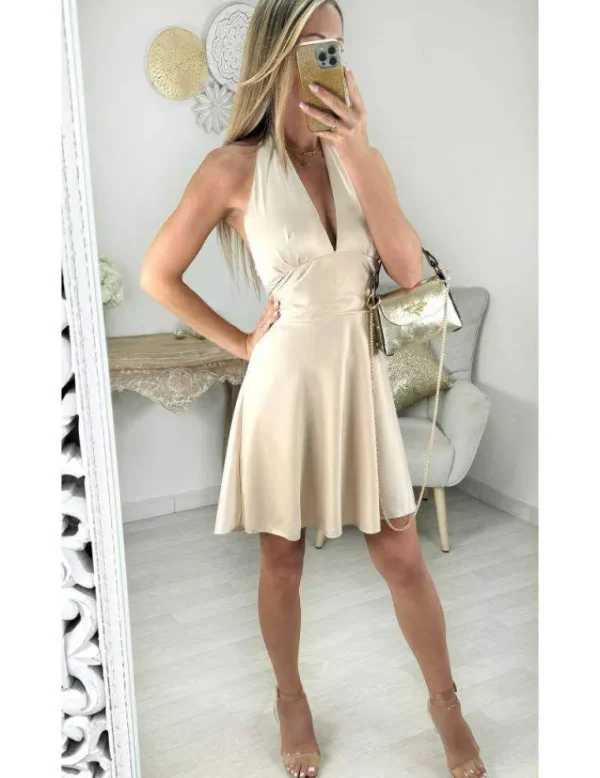 My Look Féminin robe satinée beige dos nu Outlet