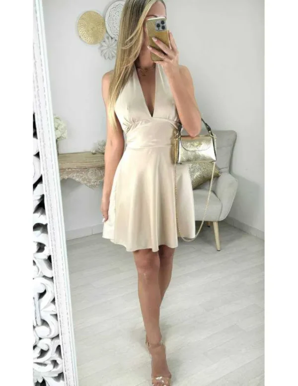 My Look Féminin robe satinée beige dos nu Outlet