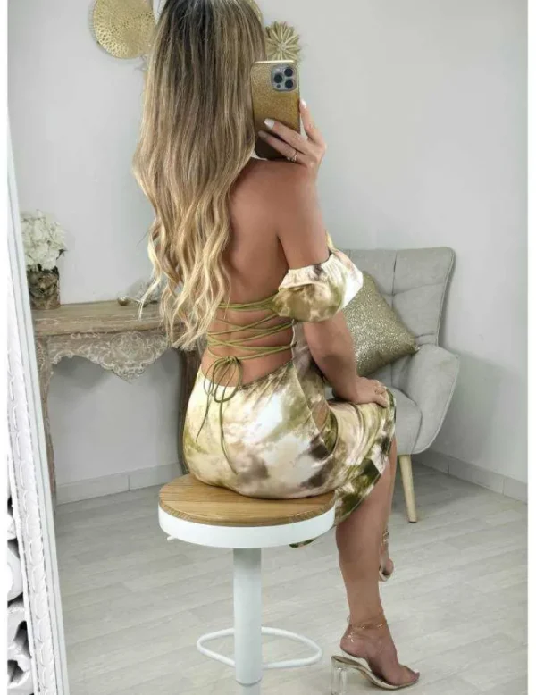 My Look Féminin robe style lycra dos lacé motifs kaki Outlet