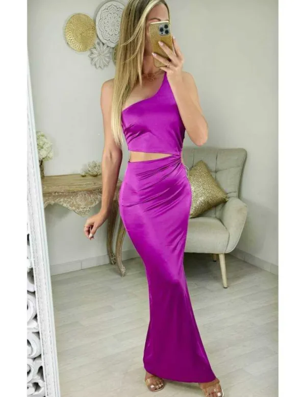 My Look Féminin robe style lycra purple ajouré et noeud strass Sale