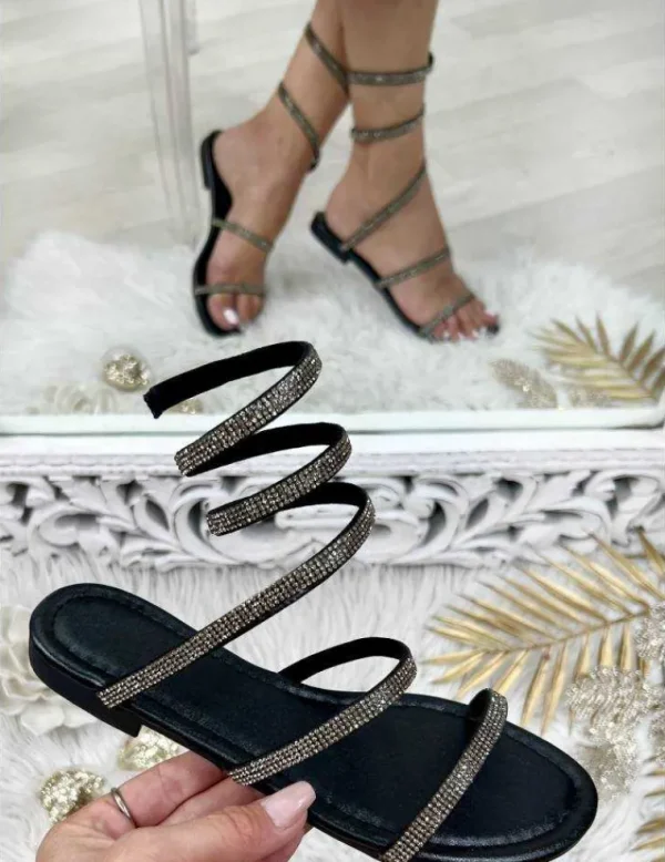 My Look Féminin sandales plates noires scintillantes Discount