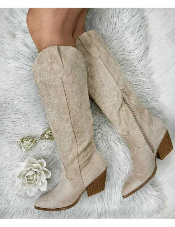 My Look Féminin santiag hautes style daim beige Online