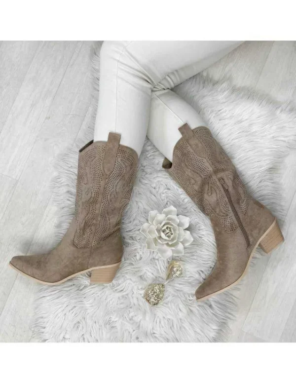 My Look Féminin santiag style daim taupe Hot