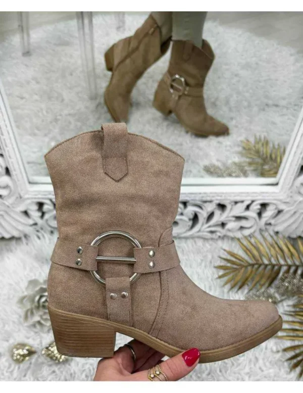 My Look Féminin santiag style daim taupe & boucle New