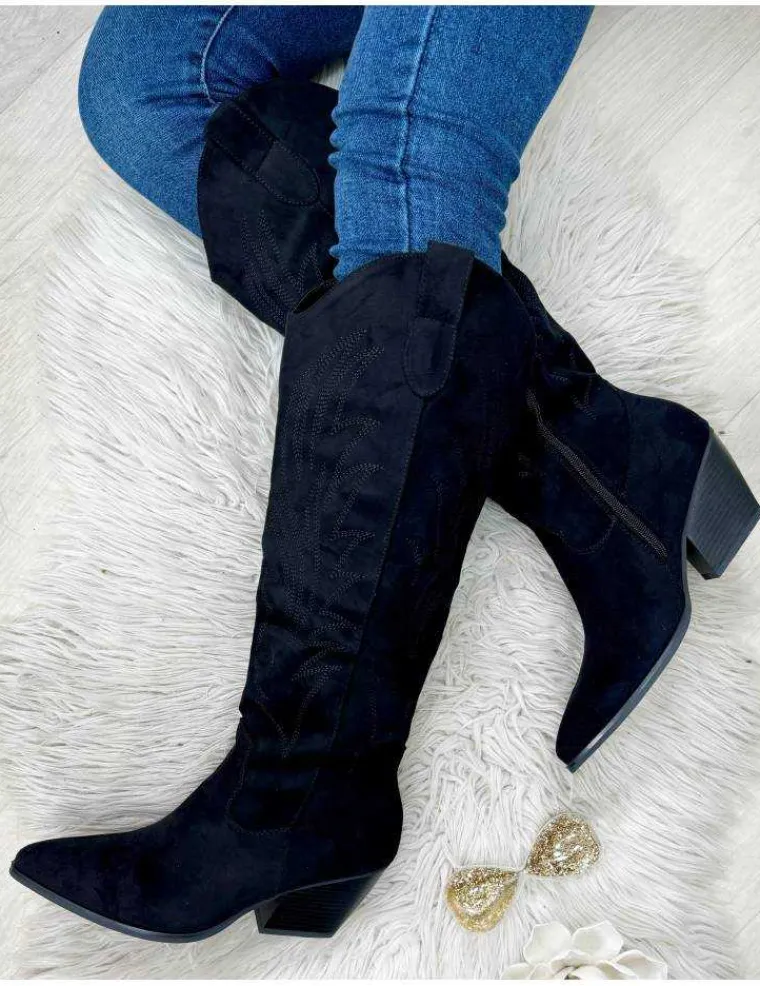 santiags_haute_style_daim_1.webp My Look Féminin santiags haute style daim noir Sale