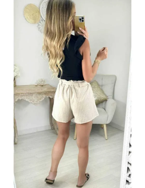 My Look Féminin short beige style lin rayé & sa ceinture Sale