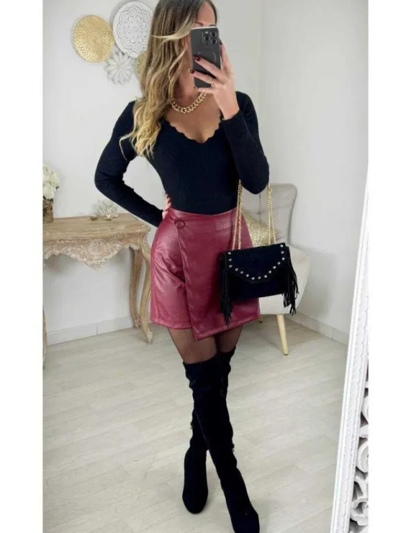 My Look Féminin Short bordeaux Style cuir effet croco Outlet