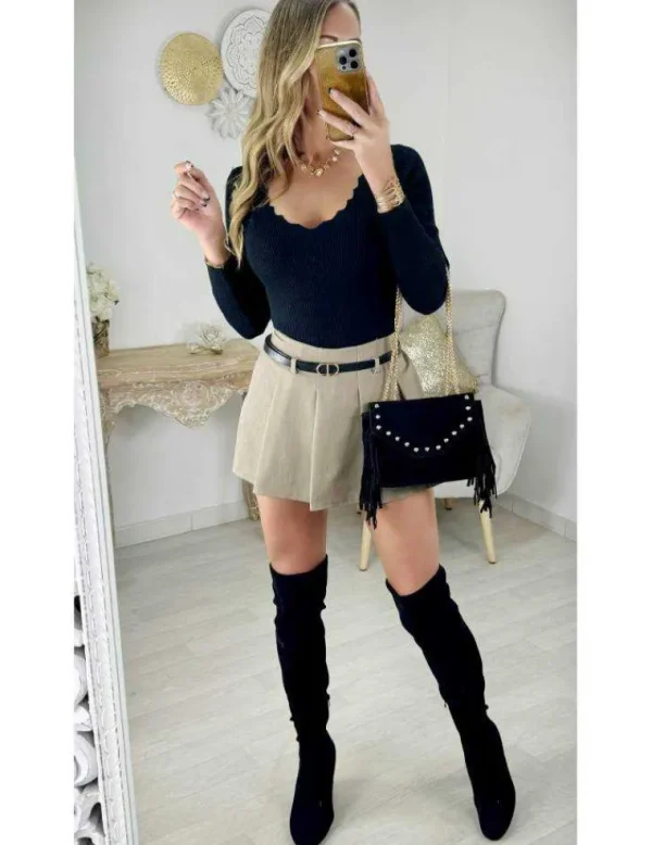 My Look Féminin Short effet jupe taupe foncé Discount
