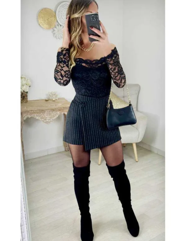 My Look Féminin Short noir rayé silver effet jupe Discount