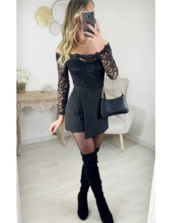 My Look Féminin Short noir rayé silver effet jupe Discount