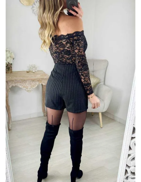 My Look Féminin Short noir rayé silver effet jupe Discount