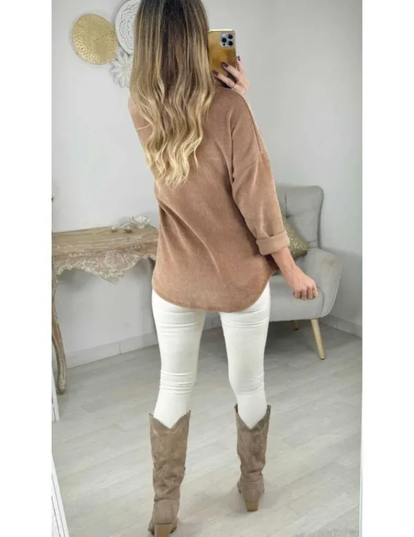 My Look Féminin Surchemise camel style velours Outlet