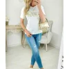 My Look Féminin tee shirt blanc motifs dorés Discount