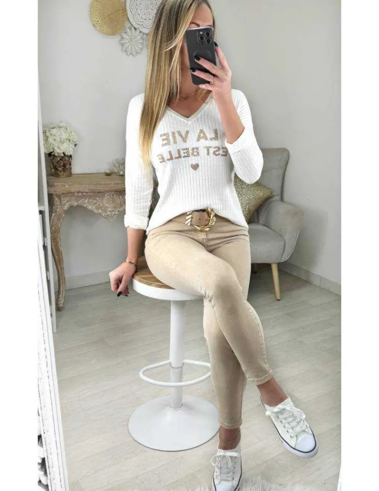 top_blanc_amp_gold_quotla_0.webp My Look Féminin Top blanc & gold "la vie est belle" Discount