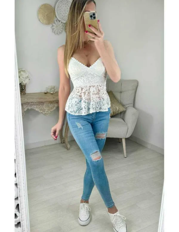 My Look Féminin top blanc en broderie "péplum" Fashion