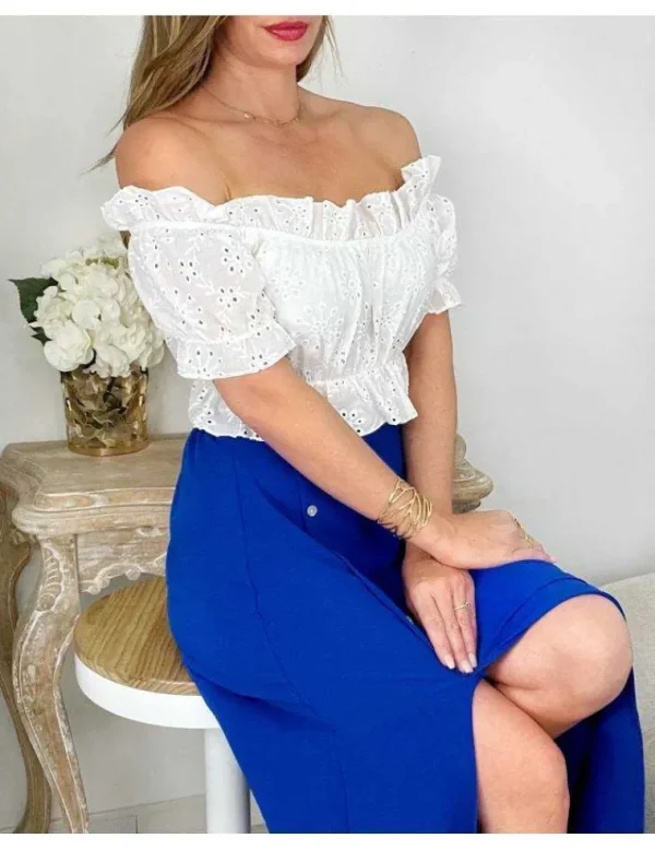 My Look Féminin Top blanc "broderie" Online