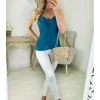 My Look Féminin top col dentelle bleu canard Sale