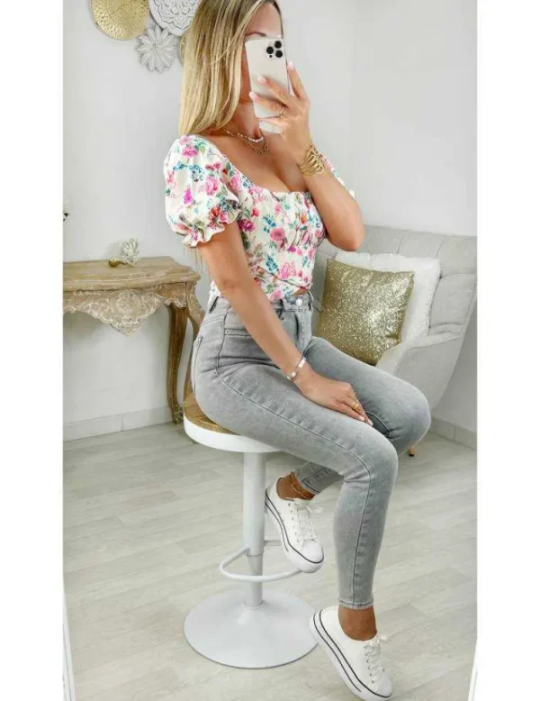 My Look Féminin top fleuri et dos noué New