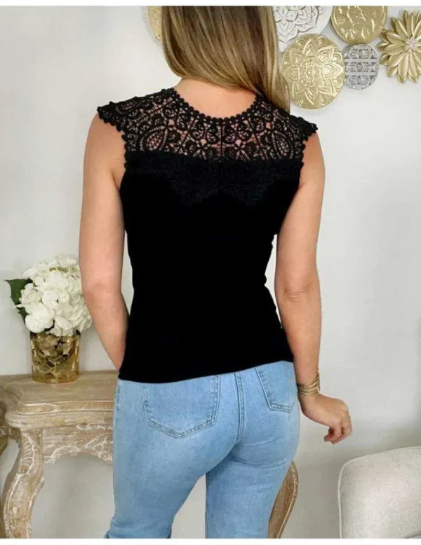 My Look Féminin top noir en coton col avec broderie Sale