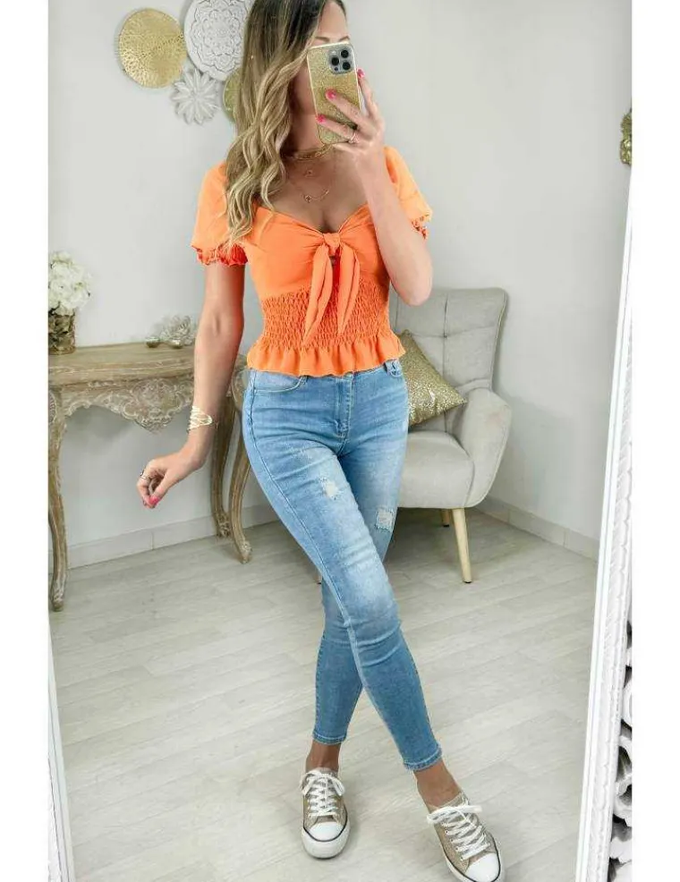 top_orange_flashy_nou_amp_0.webp My Look Féminin top orange flashy noué & smocké Clearance