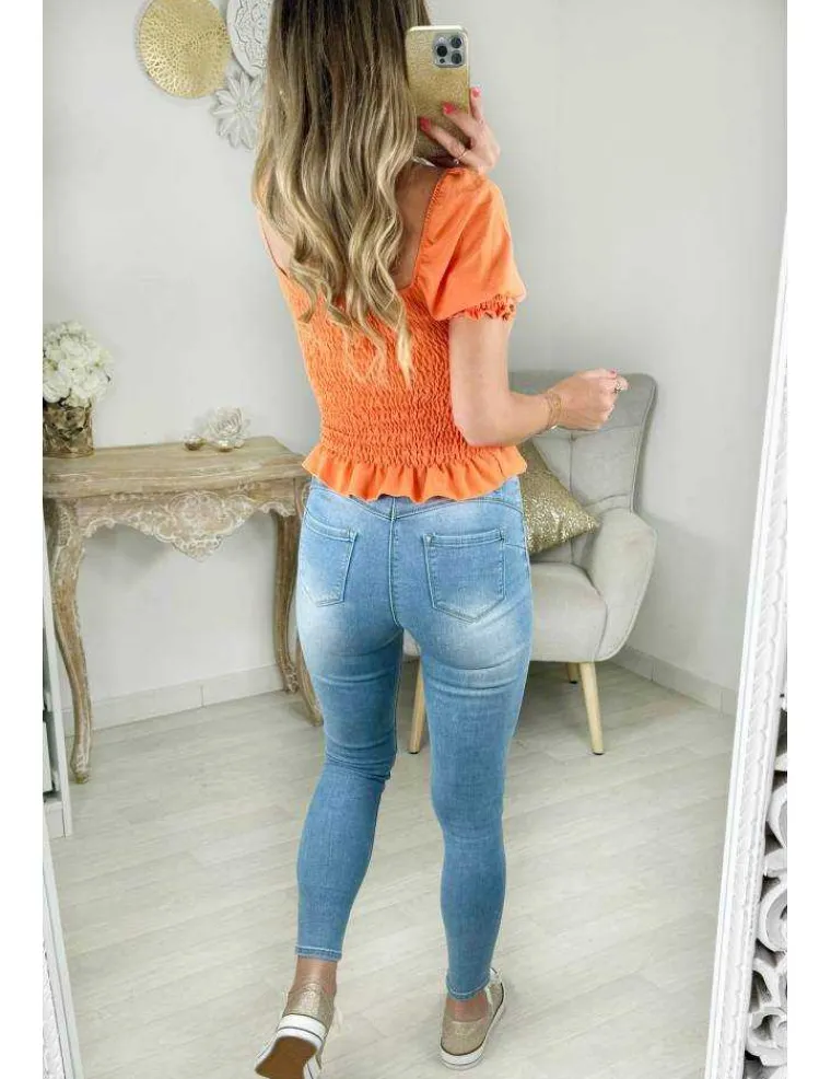 top_orange_flashy_nou_amp_1.webp My Look Féminin top orange flashy noué & smocké Clearance