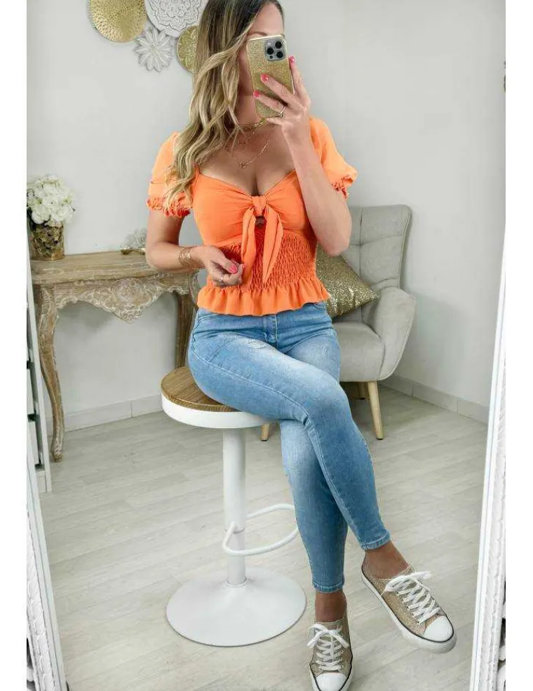 top_orange_flashy_nou_amp_2.webp My Look Féminin top orange flashy noué & smocké Clearance