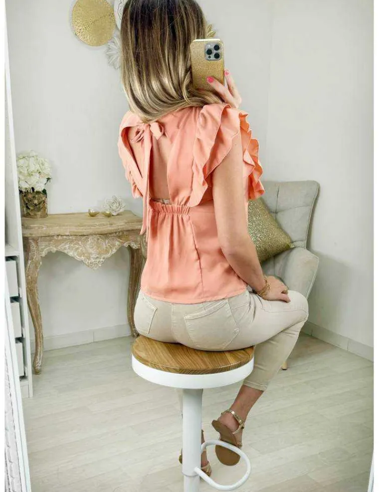 top_paules_volants_corail_2.webp My Look Féminin top épaules volants corail Discount