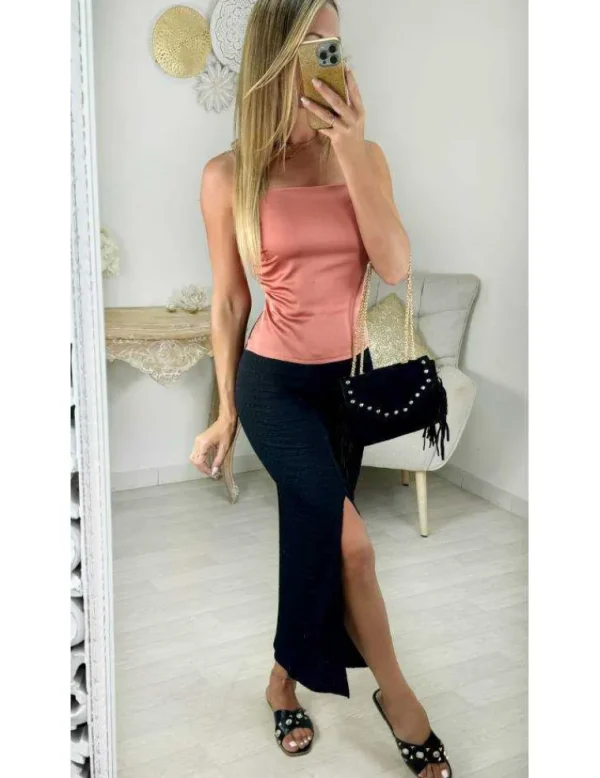 My Look Féminin top satiné rose blush dos noué Hot