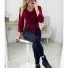 My Look Féminin Top style velours bordeaux noué Outlet