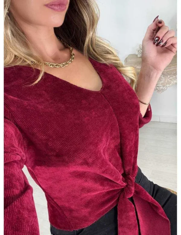 My Look Féminin Top style velours bordeaux noué Outlet