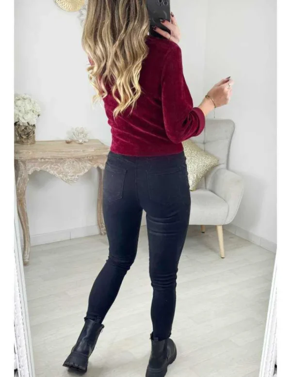 My Look Féminin Top style velours bordeaux noué Outlet