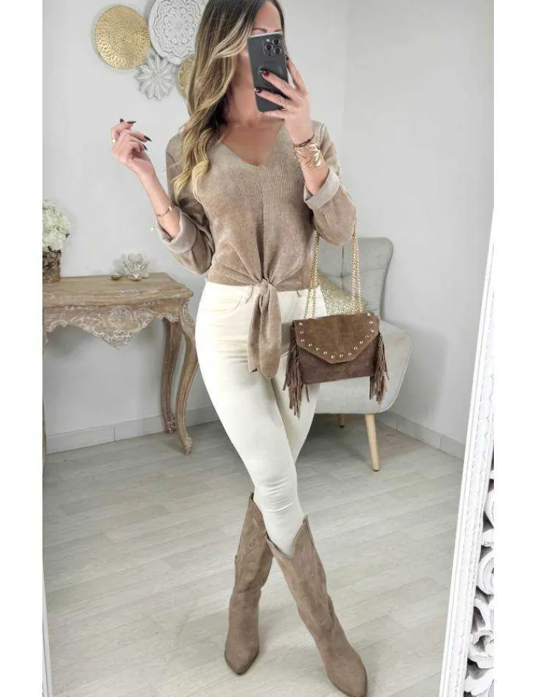 top_style_velours_taupe_n_0.webp My Look Féminin Top style velours taupe noué New