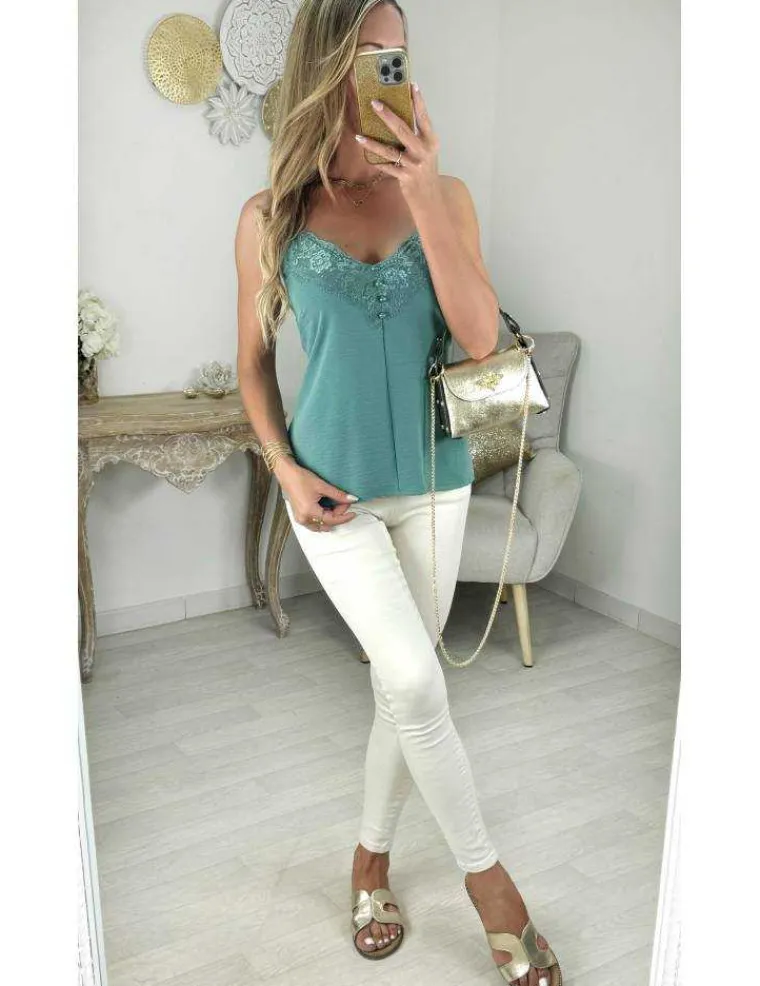top_vert_deau_col_v_en_de_0.webp My Look Féminin top vert d'eau col v en dentelle Hot