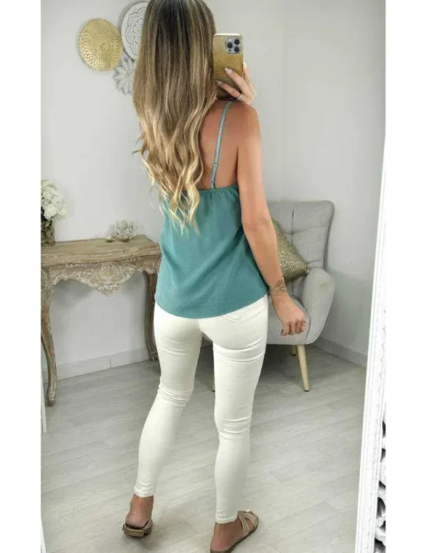 My Look Féminin top vert d'eau col v en dentelle Hot