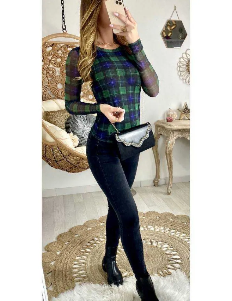 top_vertmarine__carreaux_0.webp My Look Féminin Top vert/marine à carreaux Clearance